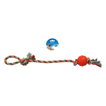 Duvo+ Tug Toy Knotted Cotton Pendulum & Rubber Ball 60cm Grey/Orange